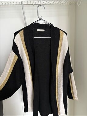 Black & Gold Trim Open-Front Cardigan Sweater